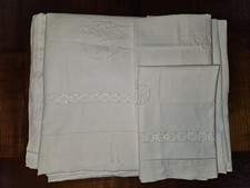 Antico lenzuolo matrimonio completo di federe originali ricamate a mano