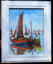 Álvaro Motta E Sousa (1920-2010) Dipinto Di Pescherecci Firmato Mediterraneo