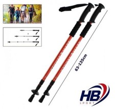 COPPIA 2pz BASTONI DA TREKKING TELESCOPICO REGOLABILE ESCURSIONI PASSEGGIO ROSSO