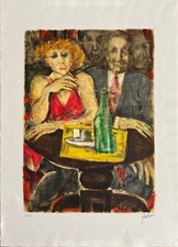 Remo SQUILLANTINI litografia Al Bar   1990 70x50 firmata 142/175 arabi