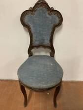 Antica sedia Poltroncina in noce  in velluto blu carta da zucchero del XX secolo