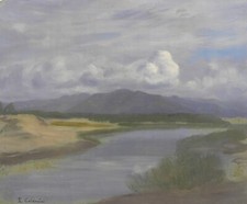 Luigi CALDERINI (Torino 1880–1973) Nuvole ad Avenza OLIO cm 24x29 anno 1901