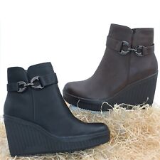 Stivaletti donna Tronchetti con zeppa scarpe stivali Ecopelle 5967