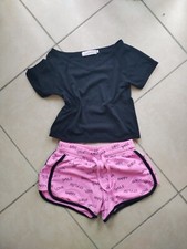 Set Completo Bambina Shorts Maglietta Ovs Fucsia Nero 8/9/10