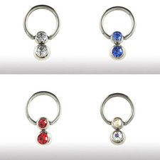 PIERCING intimo gioiello orecchio capezzolo clitoride anello con sfere di cristallo 5+6mm