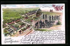 Litografia Lager-Lechfeld, veduta generale, artiglieria da campo 1901 