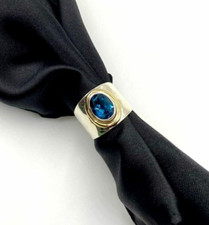 Sfaccettato Topazio Blu Ovale Gemma Fedina 925 Argento Sterling Unisex Gioielli