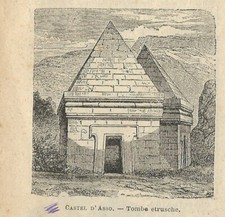 Stampa antica CASTEL D'ASSO Tombe etrusche Viterbo 1896 Old Antique Print