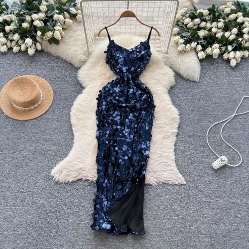 Abito lungo donna blu navy - abito,