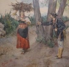 1874 Pietro Gabrini. Cacciatore e contadina in abiti popolari. Roma. No Carlandi