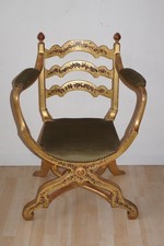 SEDIA POLTRONCINA DANTESCA IN LEGNO DORATO CON DECORO FLOREALE EPOCA '900