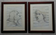 Due Quadri con Cornice Classica. Tema: 2 disegni raffiguranti teste di ragazzo.
