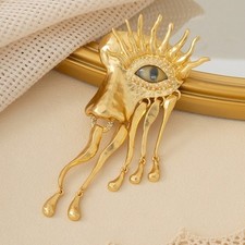 Elsa by Schiaparelli Devil's Inspired Eye Brooch, Jewelry Retro 18K Gold Plated,