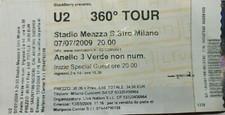U2 360 Tour - San Siro, Milano (Italy) 07/07/2009 Biglietto Ticket