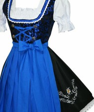 Abito corto S 8 Dirndl tedesco Oktoberfest festa swing blu ricamato set 3 pezzi
