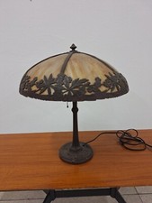 lampada da tavolo in bronzo paralume in pietra dura Miller Lamp Co stile tiffany