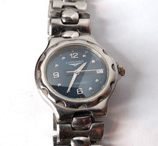 OROLOGIO DA POLSO VINTAGE autentico DONNA LONGINES CONQUEST AFK 100 QUADRANTE BLU L1-13 FUNZIONANTE