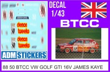 88 50 DECAL 1/43 BTCC 1988 50 VOLKSWAGEN GOLF GTI JAMES KAYE