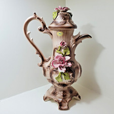 IREA BASSANO ITALIA CAPODIMONTE VASO BROCCA CON COPERCHIO ROSE ROSA 18 1/2"