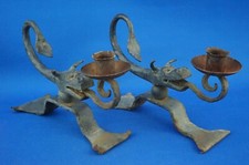 Coppia Candelabri candelieri con draghi ferro battuto Pezzo unico Primi 1900