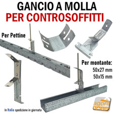 100x GANCIO DI SOSPENSIONE CON MOLLA PER PROFILO SOFFITTO CARTONGESSO X SOFFITTI