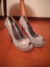 Décolleté Donna Grigio Strass Brillantini 36 Plateau