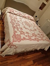 Copriletto in cotone con inserti all'uncinetto matrimoniale colore ecru