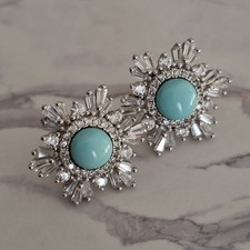 Orecchini  TURCHESE NATURALE DI ARIZONA E MOISSANITE Argento 925 Rodiato 