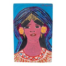 *HH* Salvatore Fiume Dipinto Quadro Pittura Su Tavola Volto Somala Donna Etnica 