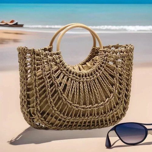 Borsa paglia intrecciata beige - intrecciata,