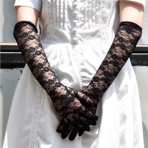 Guanti lunge pizzo floreale - pizzo,