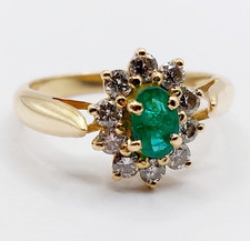 Anello pompadour vintage oro 18k smeraldo circondato da diamanti