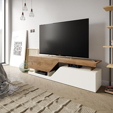 Mobile porta tv design moderno con ripiani legno 160x46cm rovere bianco MODESTA