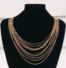 Collier Collana Vintage  10 Fili Catena Maglia Dorata