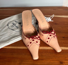 Prada Retro Rosa Pelle Tacchi a Gattino con Fiocco Schienale Aperto 2,5" Taglia 37 Made in Italy