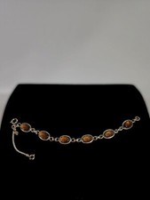 Vintage Sarah Coventry Bracelet Topaz Cabochon Gold Tone Links Golden Autumn