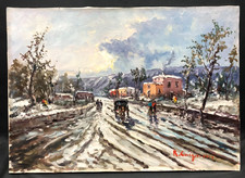 Tableau Roberto Carignani vers 1950 Le Chemin boueux