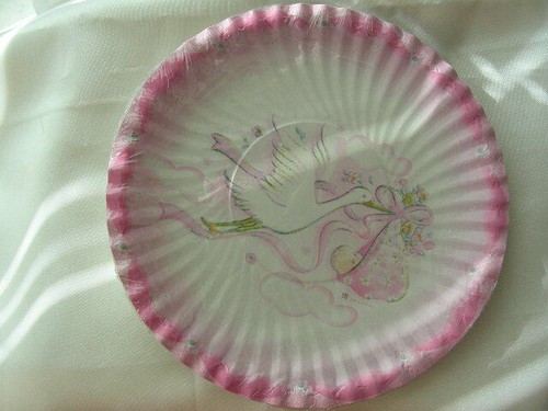 Piatti nascita cicogna - piatti, rosa