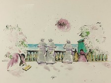 Acquarello di Nino Caffè (1908-1975), Pretini, firmato