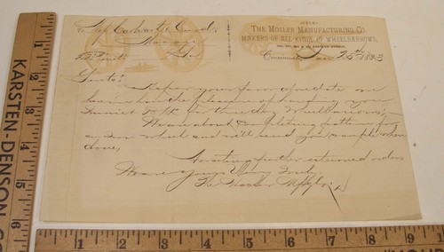 Antique 1883 letterhead mosler - antique,