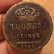 5 Tornesi 1849, Regno Due Sicilie Ferdinando II, Rara, Rif. 2455