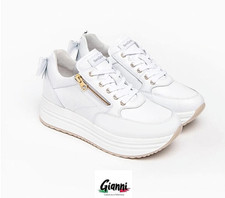 Scarpe donna Nero Giardini E306371D sneakers Pelle Bianco platform comode Nuove