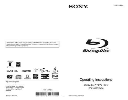 Sony bdp s380 lettore - sony, blu-ray