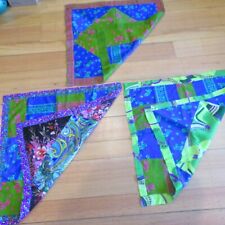 VTG Lot 3 Patchwork Hand Made Sewn BOHO Mod Square Reversible Table Mat 30x29"