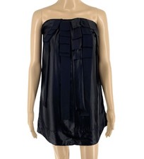 FRENCH CONNECTION Donne Nero 100% Seta Senza Maniche Mini Abito Taglia S