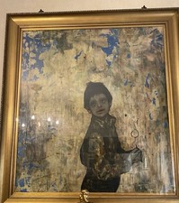 Colombotto Rosso Dipinto Olio Su Tela Cm 90x100 . Con Cornice . Titolo Il Muro