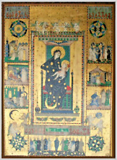 Icona serigrafia oro tavola Madonna  Maria Vergine Bambinello formelle vita Gesù