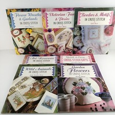 7x In Cross Stitch Books Garden Flowers Wild Animals Art Nouveau Book Bundle