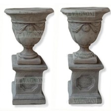 COPPIA (n° 2) DI GRANDI VASI IN CEMENTO E MARMO+BASAMENTO ARREDO VILLA GIARDINO
