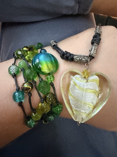 Set collana cuore vetro verde